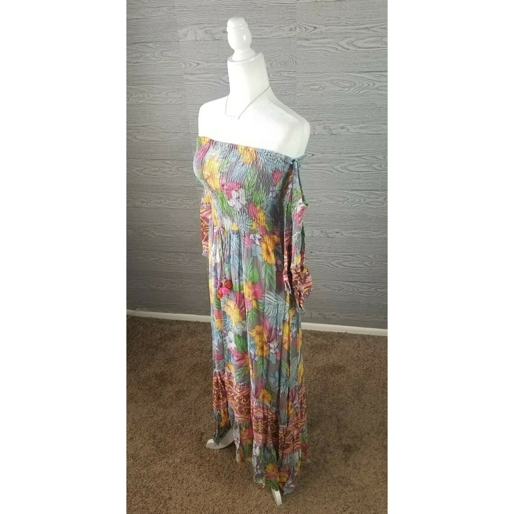ALTAR'D STATE // flowy boho-chic floral off shoulder smocked maxi dress - Picture 6 of 16